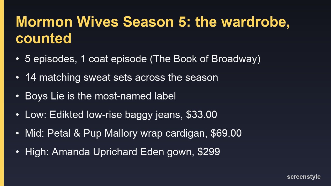 Mormon Wives Season 5 wardrobe counts and the three price tiers